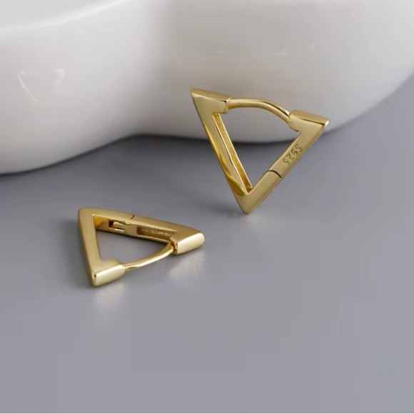 Sterling Silver Triangle Earings,Gold Geometric Earrings, - Picture 4 of 4